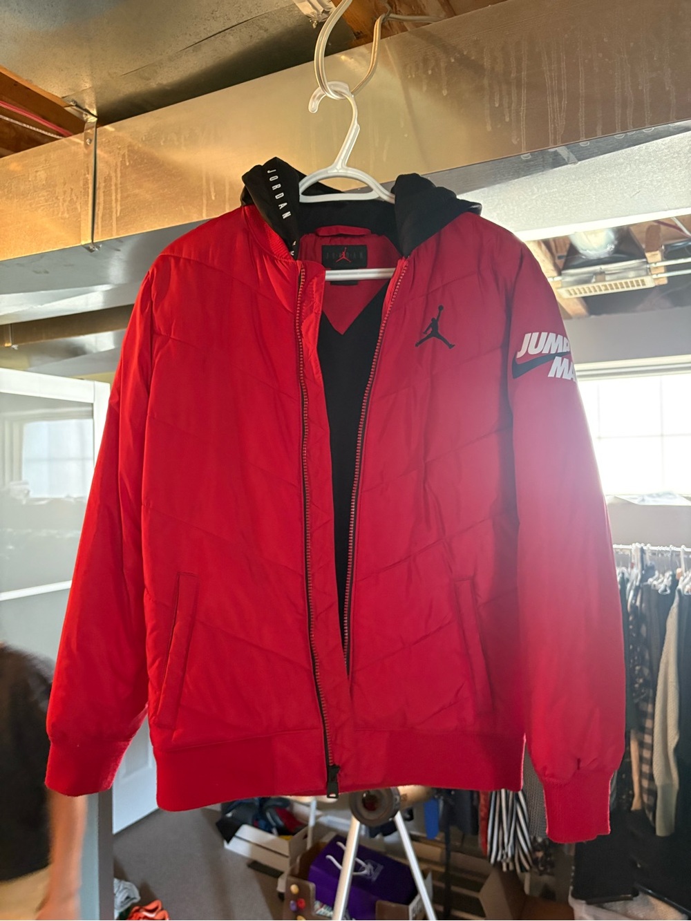 Jordan Red Hooded Puffer Jacket with Jumpman Logo